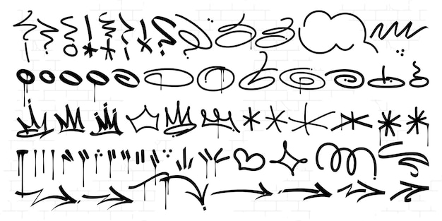 Trendy sucio garabateo urbano arte callejero graffiti etiquetas y símbolos elementos vectoriales conjunto colección