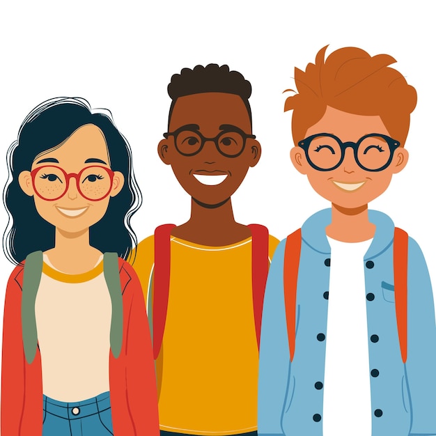 Tres adolescentes diversos sonriendo concepto de amistad grupo multirracial felices amigos jóvenes casuales