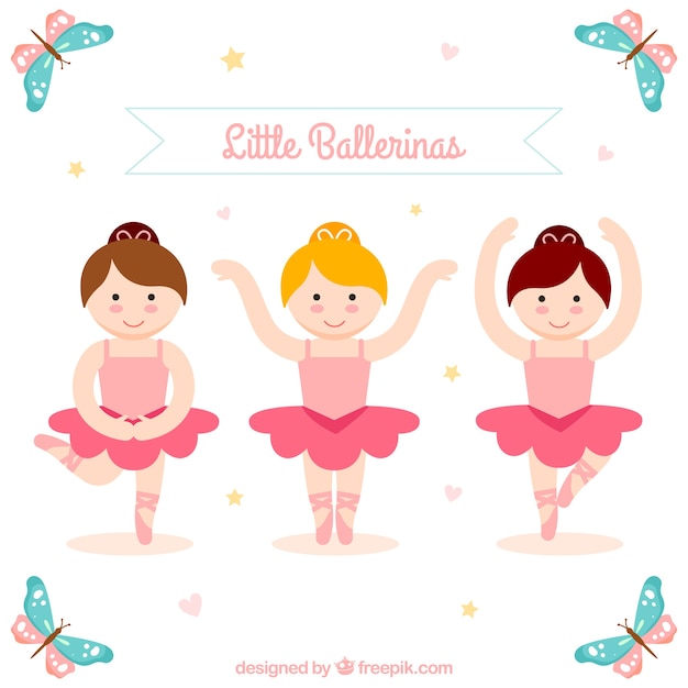 Vector tres adorables pequeñas bailarinas