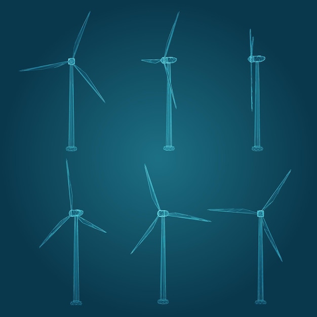 Tres aerogeneradores Conjunto de imágenes vectoriales Concepto energía natural