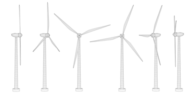 Tres aerogeneradores Conjunto de imágenes vectoriales Concepto energía natural