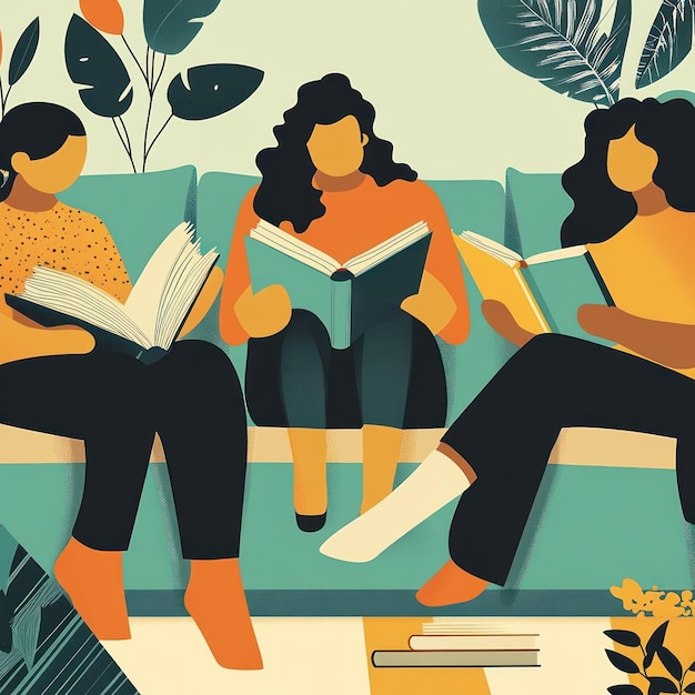 Tres amigos relajándose y leyendo libros