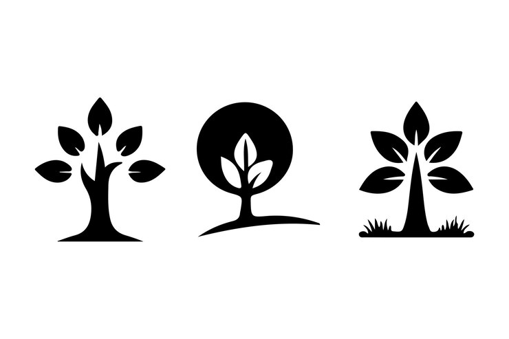 tres árboles en blanco y negro uno de los cuales es un árbol