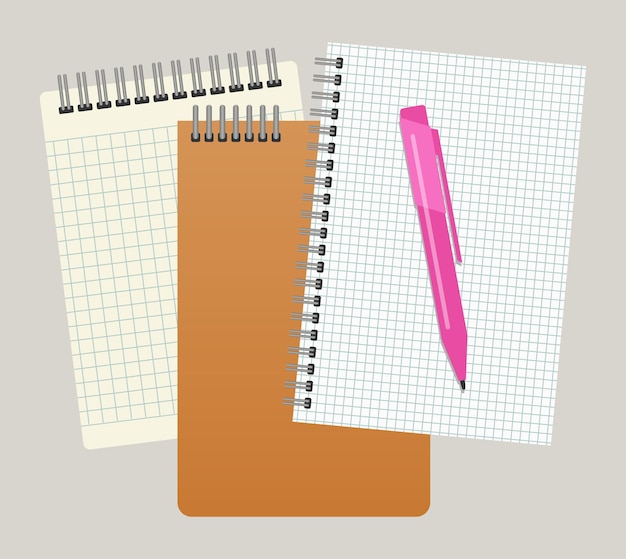 Tres blocs de notas y un bolígrafo Vector illustrationxA
