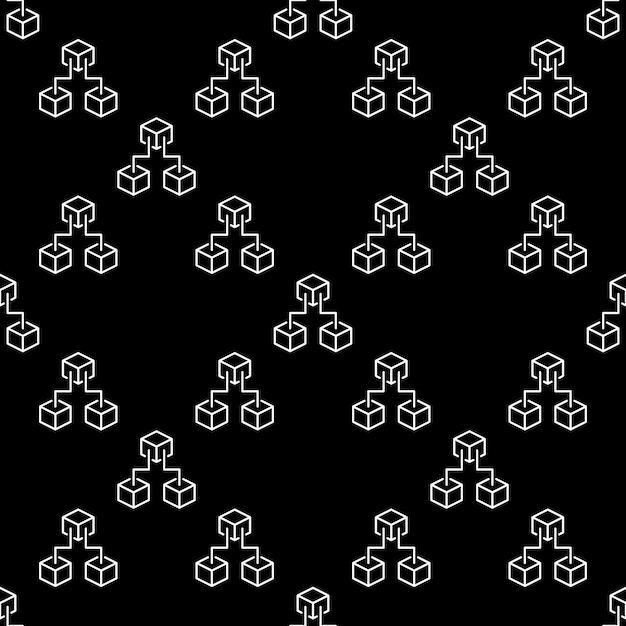 Tres bloques de blockchain línea vectorial patrón sin costuras fondo de blockchain