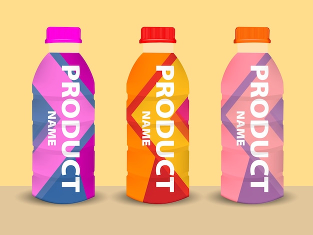 tres botellas de producto están alineadas con diferentes colores