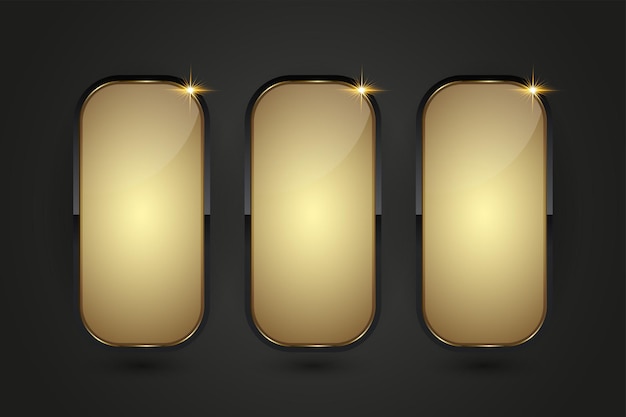 Tres botones de lujo de diseño vectorial infográfico de tres botones dorados y negros