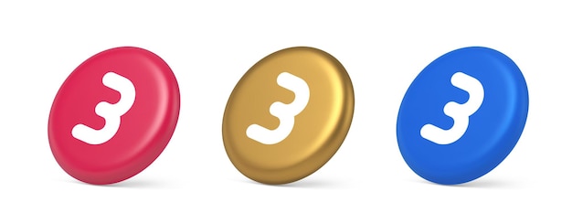 Tres botones de números comunicación por Internet mensaje de texto carácter icono realista en 3D