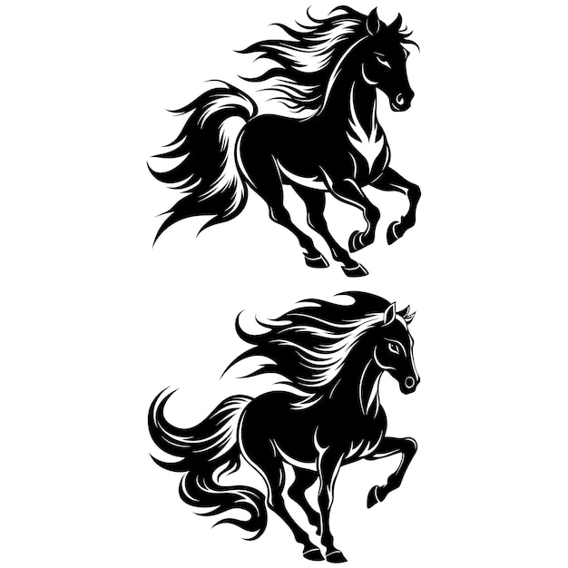tres caballos negros con un caballo negro en la espalda