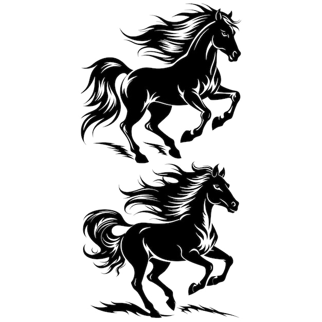 tres caballos negros con un fondo blanco que dice caballos