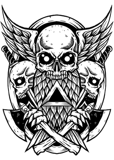tres calaveras con alas de pájaro