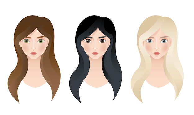 Vector tres caras de la mujer aisladas