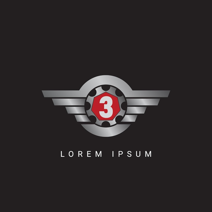 Vector tres con círculo inicial escudo con diseño de logotipo de alas