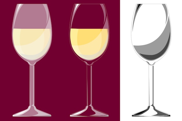 Tres copas de vino blanco. Aislado. EPS10