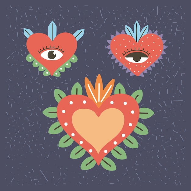 Tres corazones decorados