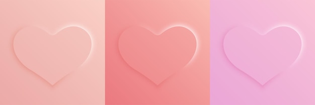 Tres corazones en suaves tonos pastel de rosa y melocotón con efectos brillantes Composición minimalista que simboliza el amor y la conexión