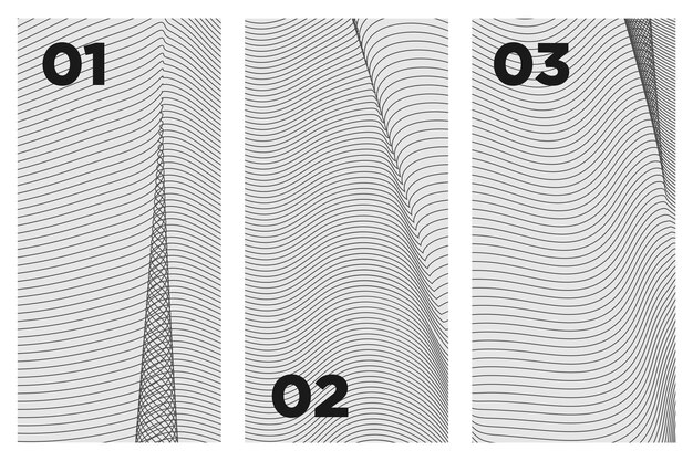 Tres cuadrados con rayas onduladas de fondo vectorial gris