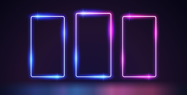 Tres cuadros rectangulares de neón brillantes