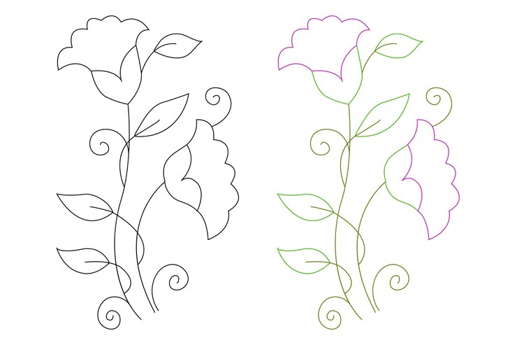 tres dibujos de flores y el mismo