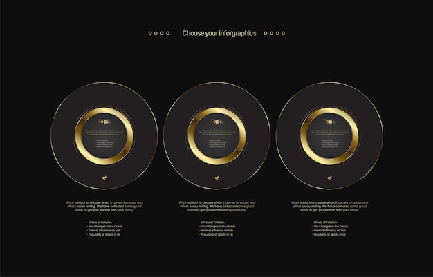 Tres de diseño de botones infográficos multipropósito de lujo conjunto de banners premium y lujo