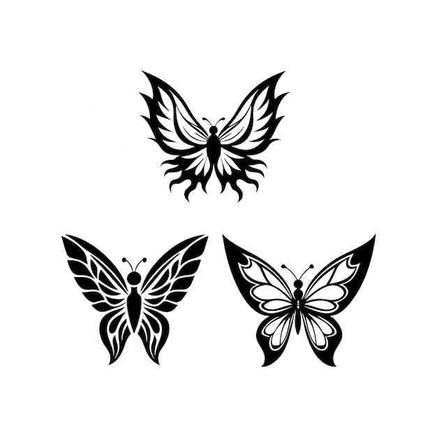 tres diseños de mariposas se muestran en un fondo blanco
