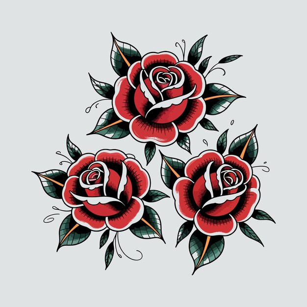 Tres diseños de tatuajes de rosas rojas