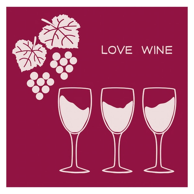 Tres elegantes copas de vino junto a las vides en un rico fondo que celebran una pasión por el vino