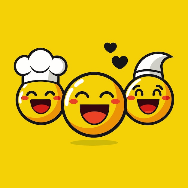 Tres emoticones amarillos en un fondo amarillo brillante
