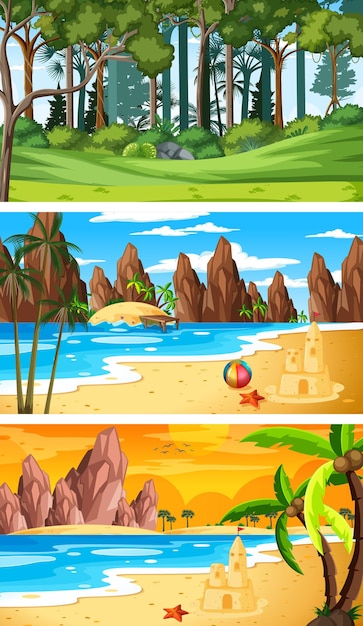 Tres escenas horizontales de naturaleza diferente.