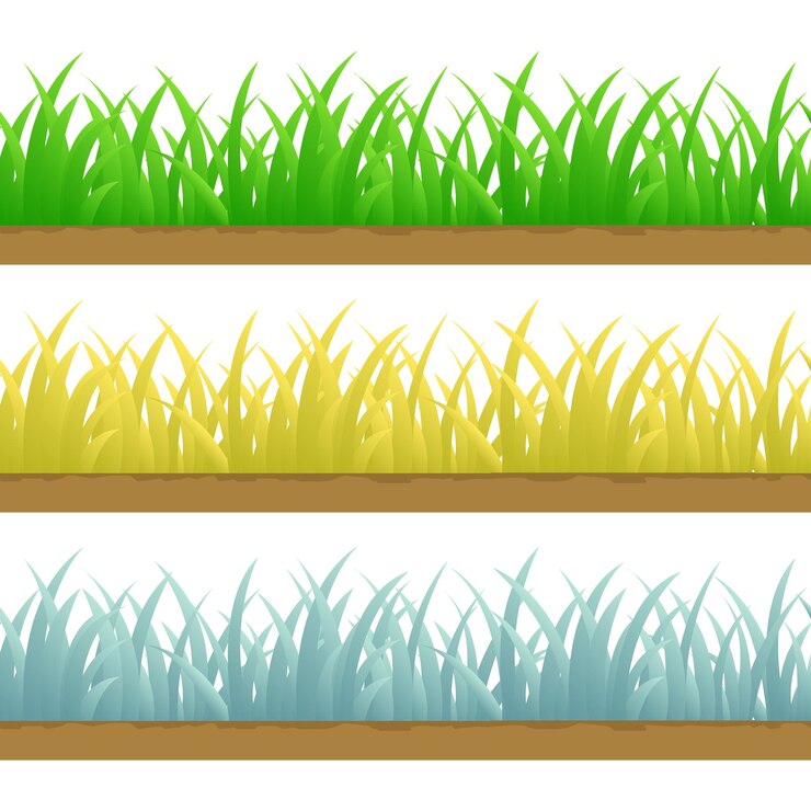 tres estilos de colores de gradiente sin costuras hierba en el suelo objetos en fondo blanco ilustración vectorial