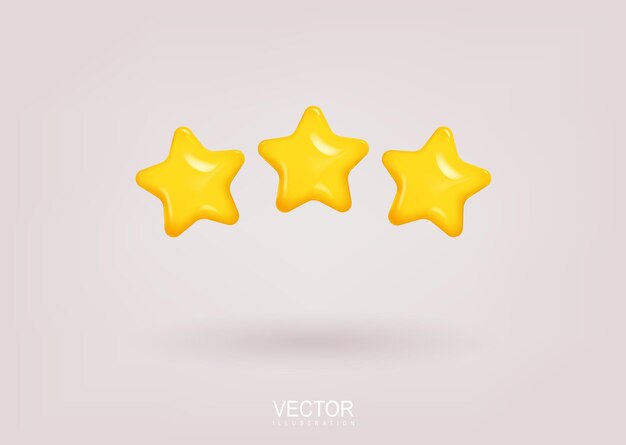 Vector tres estrellas amarillas colores brillantes logros para juegos diseño realista en 3d