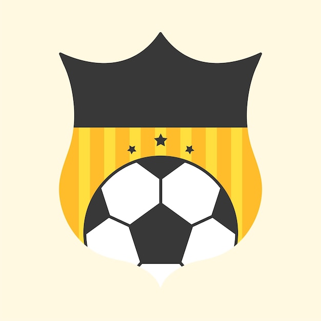 Vector tres estrellas con balón de fútbol contra fondo de escudo amarillo y negro