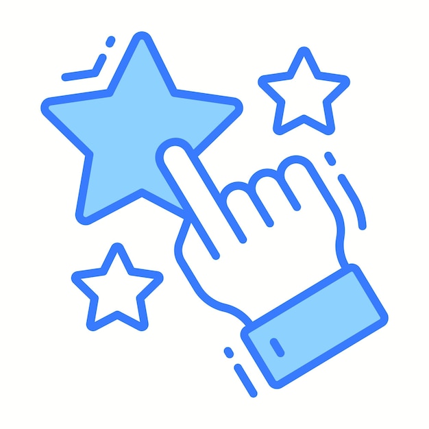 Tres estrellas con la mano que muestra el concepto de icono de calificación en estilo moderno
