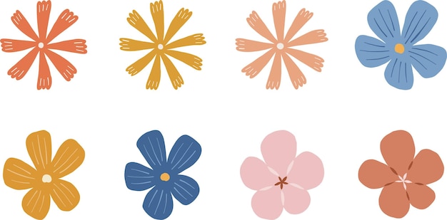 Tres flores simples dibujo a mano de flores acuarela minimalista conjunto de elementos de ilustración bonitos
