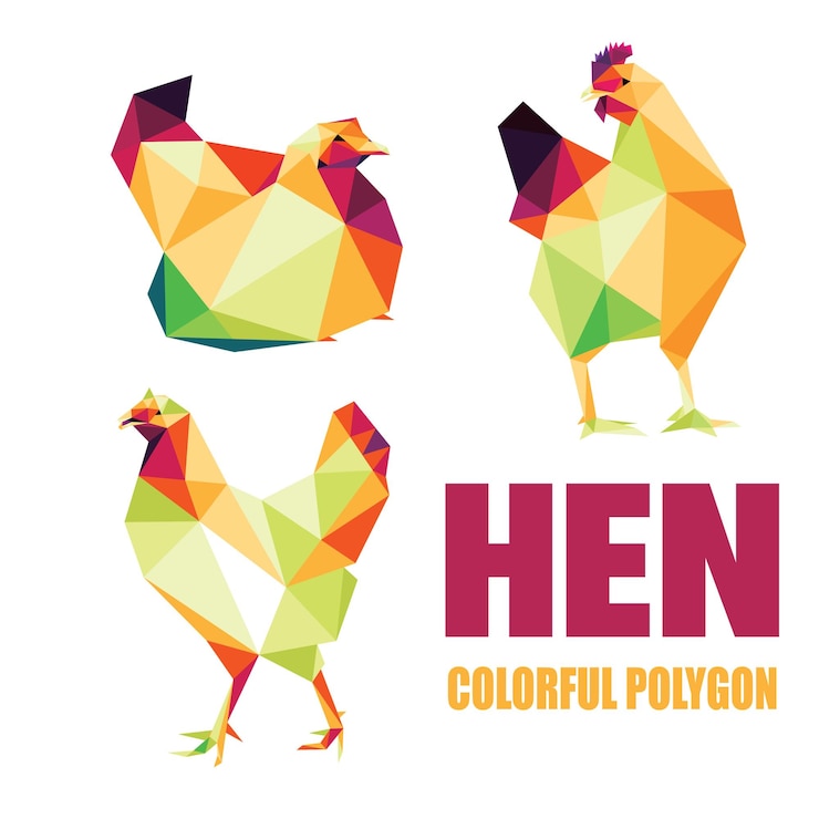 tres gallinas poligonales en colores abstractos coloridos gallinas abstractos con logotipo colorido