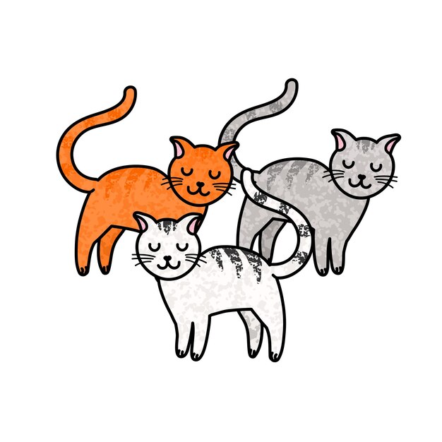 Tres gatos Ilustración colorida