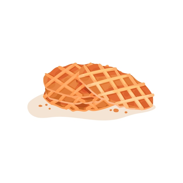 Tres gofres crujientes de forma redonda con migas. Delicioso refrigerio. Elemento vectorial plano para la promoción de la escuela de cocina o el menú del café.