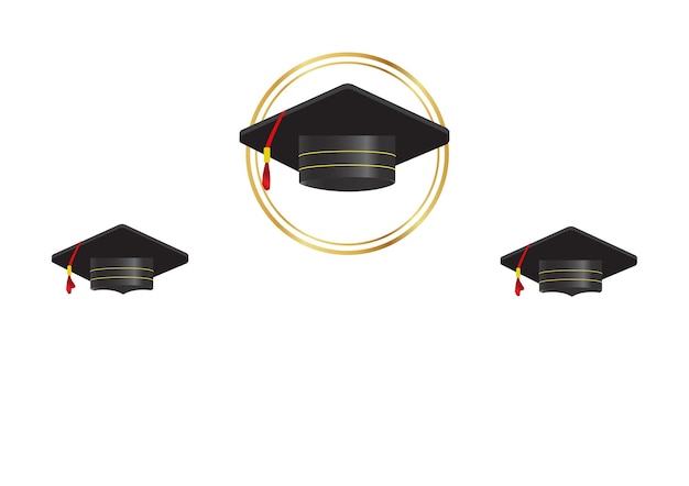 Tres gorras de graduación negras con un hilo rojo en ellas