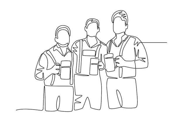 Tres hombres con cerveza concepto de Oktoberfest dibujo en línea