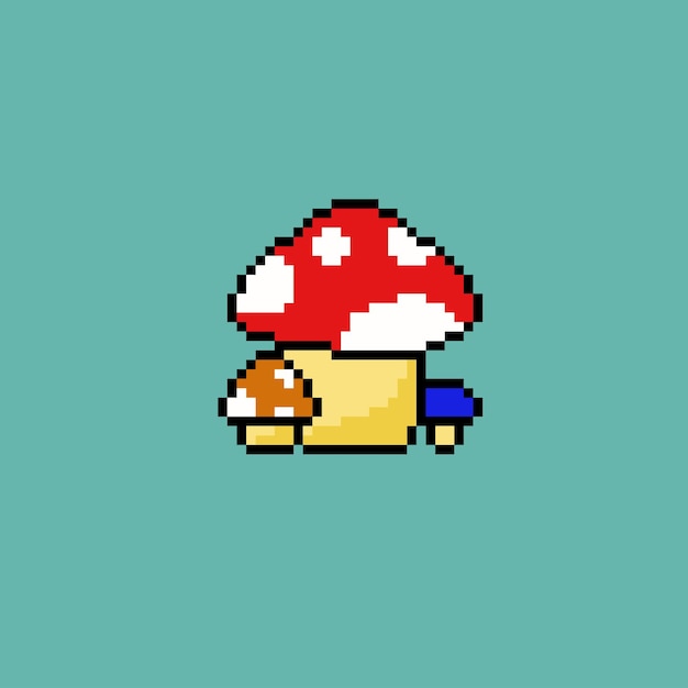 tres hongos con estilo pixel art.