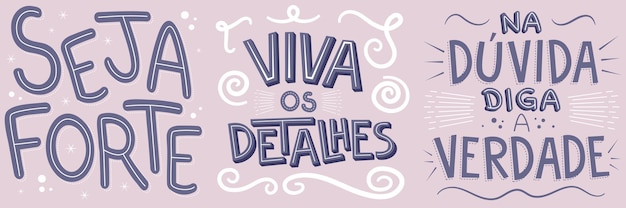 Vector tres ilustraciones motivacionales en la vida de la lección de portugués brasileño