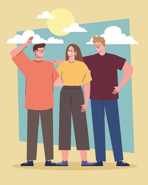 Tres jóvenes amigos con sol