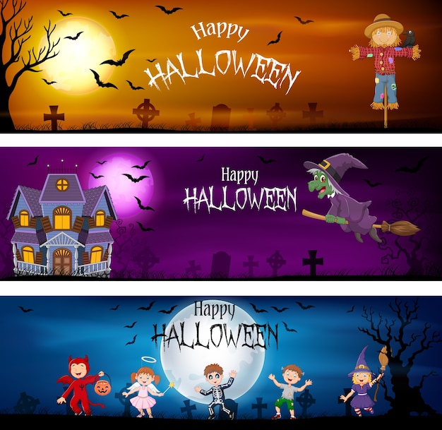 Tres juegos de banderas de halloween