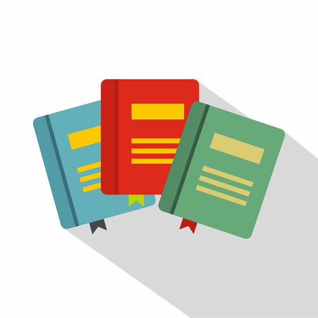 Tres libros con ícono de marcadores Ilustración plana de tres libros con ícone vectorial de marcadores para la web