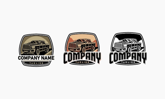 Tres logotipos de la compañía con una camioneta negra