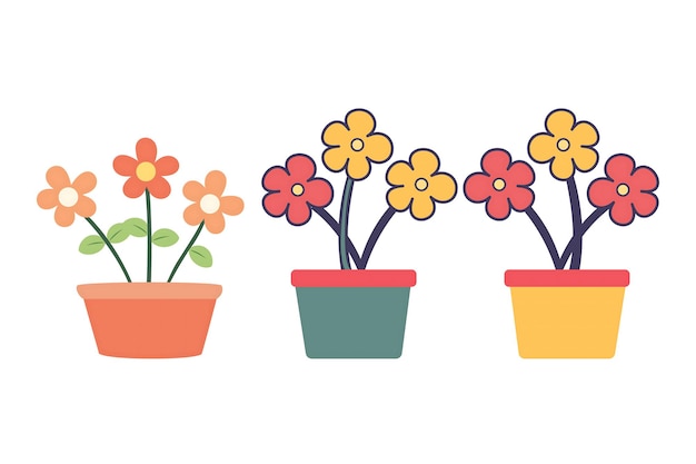 Tres macetas con flores de color naranja rojo y amarillo una ilustración floral colorida flor de casa