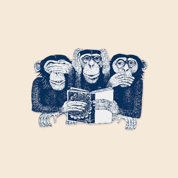 Tres monos sabios ven escuchan hablan icono clipart logotipo retro ilustración de diseño de elementos vectoriales