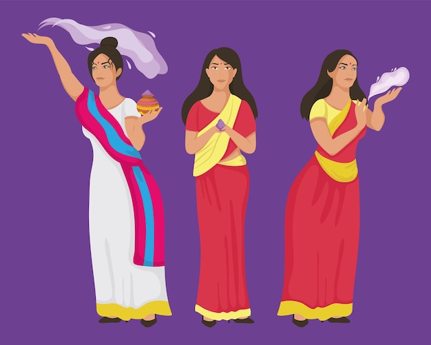 Vector tres mujeres feliz holi