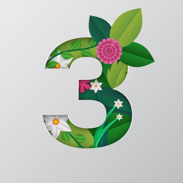 Tres números hechos por diseño floral.