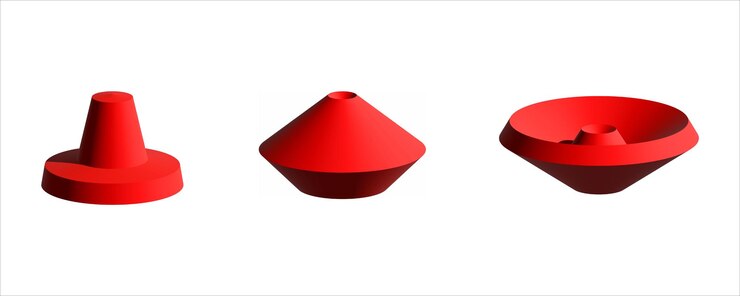 Vector tres objetos rojos con uno que tiene una gorra roja.
